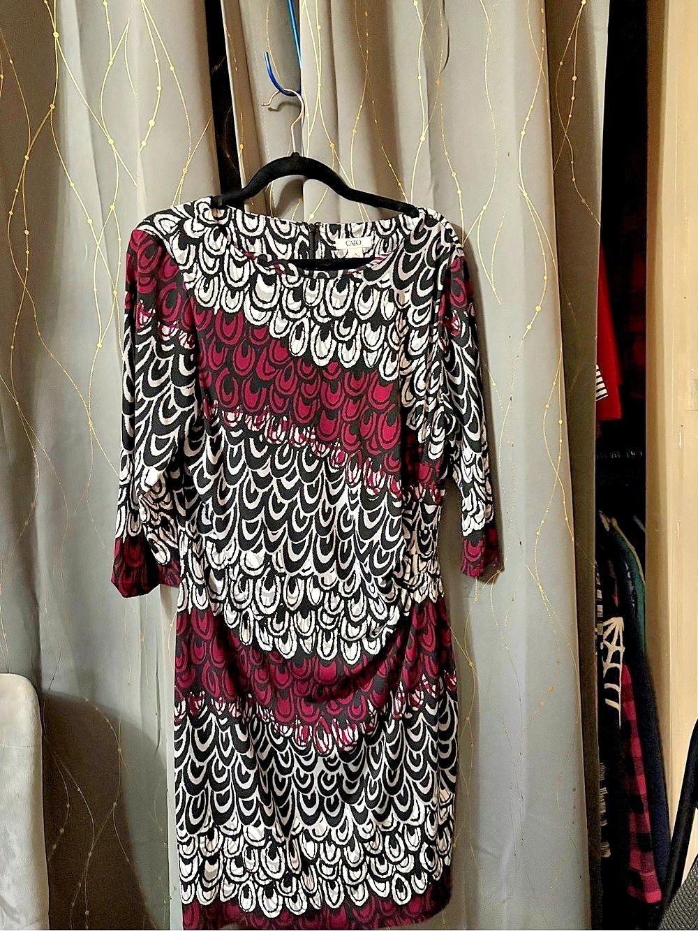 Cato Long Sleeve Geometric Dress in Black & Pink Size 16